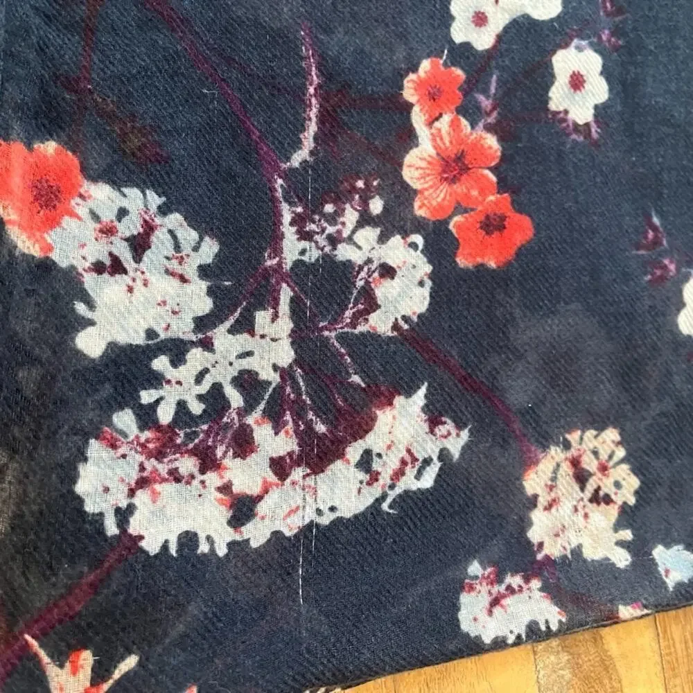 H&M Infinity Tube Scarf Dark Blue Floral Pink and White Blossoms